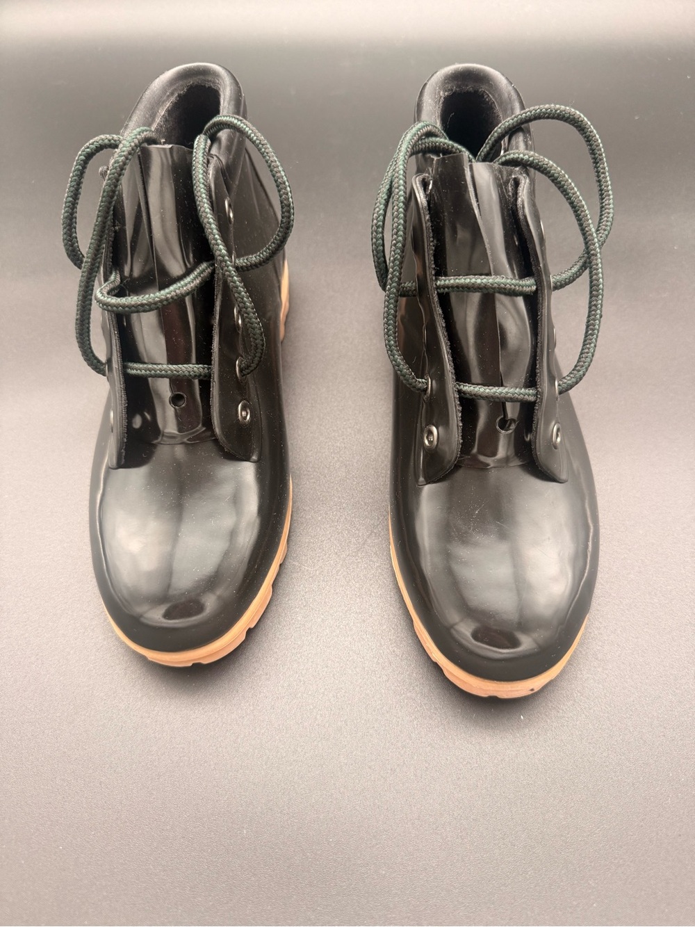 Lands' End Black Gloss Lace-Up Ankle Boots with Tan Soles